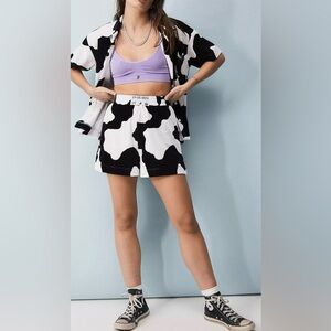 Urban Outfitters Velour Cow Print Shorts Set